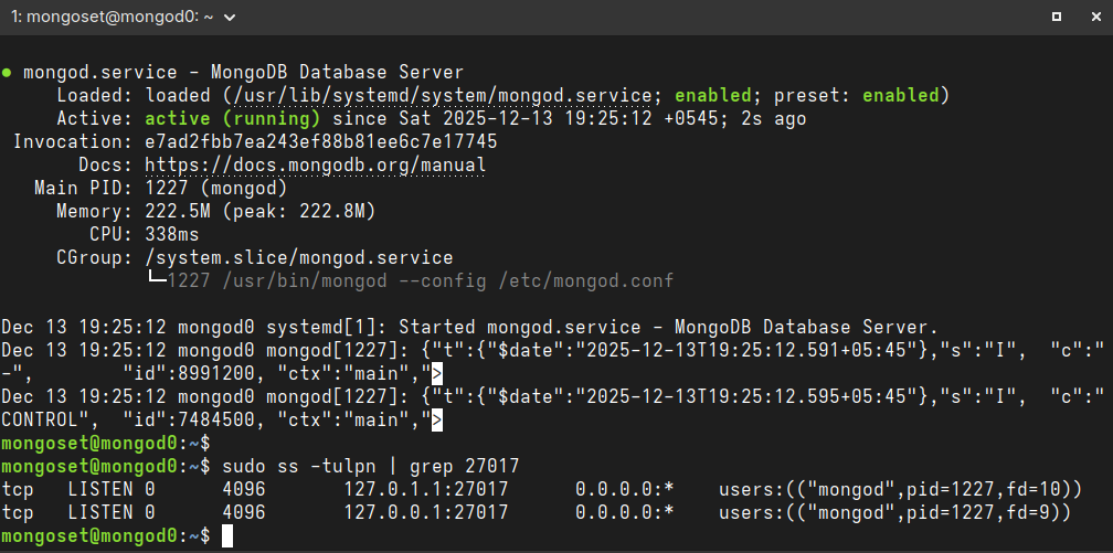 ss -tulpn | grep 27017
